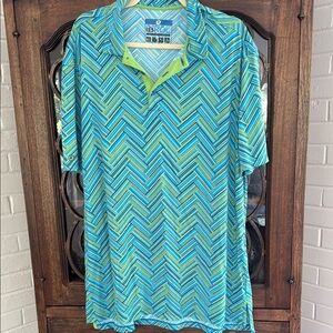 IBKUL Blue and Green Polo Shirt with Chevron Design